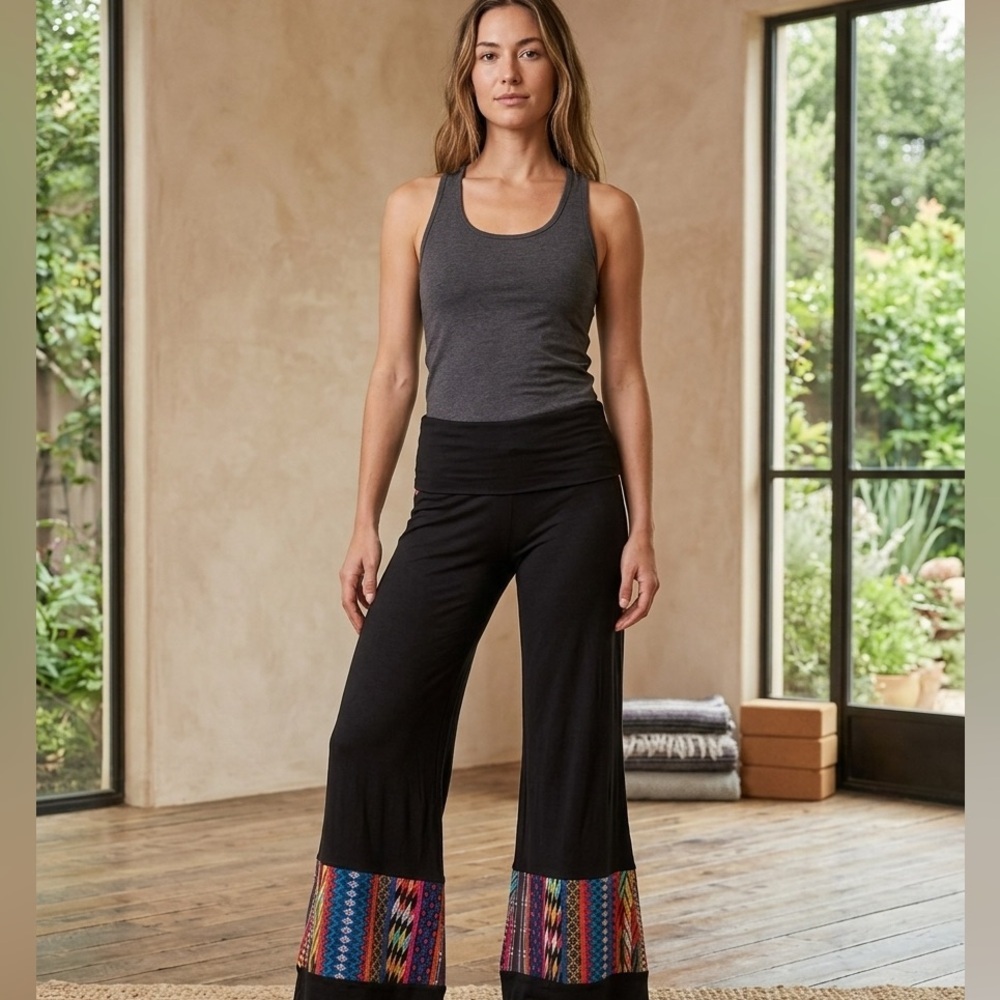 Black Boot Cut Pants with Multicolor Aztec Hem- size small